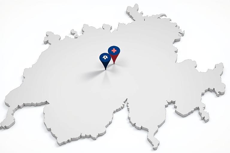 Karte der Schweiz mit dem Abdeckungsgebiet von ViaPack Mobility Services